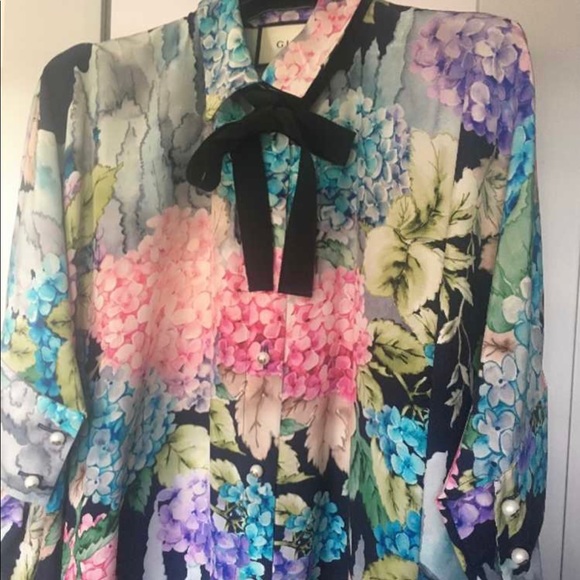 Gucci Hydrangea silk cape shirt - Picture 2 of 3